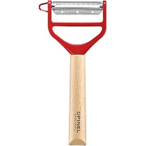 Opinel T-Duo Gemüseschäler Rot - Doppelklinge, Für Rechts- Und Linkshänder, Mit Kartoffelaugenentferner