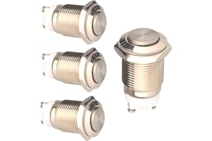 Gebildet 4pcs 16mm 12V/ 24V/ 125V/ 250V/ 5A Interruptor de Botón de Enclavamiento Terminales de Tipo Tornillo Interruptor de Metal Impermeable de Acero Inoxidable (Cabeza Alta)