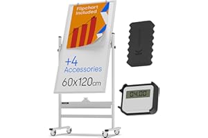 KAMELLEO Rolling Magnetic Whiteboard 120 x 60 cm - Large Portable Dry Erase Board with Stand - Double Sided Easel Style Whiteboard with Wheels - Mobile Standing Whiteboard for Office, Classroom & Home
