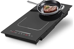 Karinear Piano cottura a induzione 30 cm Piano cottura elettrico a 2 zone da incasso con zona flessibile 220-240 V 3500 W Cablato senza spina, Inclusa una Padella