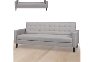 BAKAJI Divano Letto Clic Clac 3 Posti Struttura in Legno Rivestimento con Braccioli in Tessuto Trapuntato Imbottito Piedini Letto a Scomparsa Dimensione 204 x 85 x 81 cm (Grigio Chiaro)
