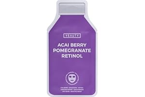 ‎YEAUTY YEAUTY SMOOTHIE Tuchmaske Acai Berry, Pomegranate, Retinol – Feuchtigkeitsspendende Gesichtsmaske für intensive Pflege, strahlende Haut – 100% biologisch abbaubar – 1er Pack