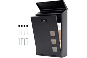 Lisetar Cassetta delle lettere in acciaio montata a parete con serratura a combinazione, 3 finestre (4x4 cm), resistente alla pioggia, colore nero, 40x25x10 cm