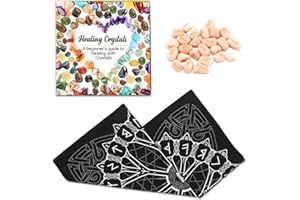 Healing Crystals India Golden Lettering Engraved Alphabets Rune Stones, Metaphysical Witchcraft Supplies Runes for Divination and Spiritual Wellness (Peach Moon Stone Tumbled Runes, With Altar Cloth)