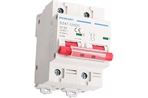 Wengart Disyuntor de corriente CC DZ47-125DC, D125A MCB 2P 500V, Montaje en carril DIN, interruptor de desconexión solar de CC, para sistemas solares fotovoltaicos