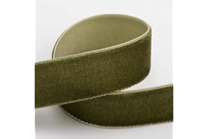 Italian Options Velvet Ribbon, Luxury, Single-Face Velvet Ribbon for Crafting, Christmas, Bows, Hair, Cakes, Weddings, Ornaments, Gift Wrapping, Flowers, 25mm x 10 Metre Roll, Moss Green