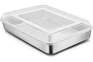 Joyfair Moule à gâteaux avec couvercle, Moule à gâteaux en acier inoxydable, 26.5x20x5cm, Plaque à pâtisserie rectangulaire pour cuire rôtir conserver, Idéal pour les gâteaux/brownies/lasagnes