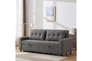 More4Homes HUDSON 3-SEATER SOFA BED LINEN FABRIC WITH CUP HOLDERS GREY
