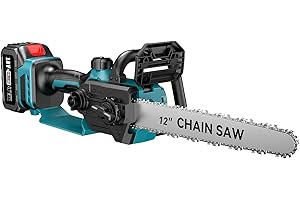 Seesii Akumulatorowa piła łańcuchowa 12 cali, elektryczna piła łańcuchowa z akumulatorem 5000 mAh, automatyczne smarowanie łańcucha, silnik bezszczotkowy 1200 W, długość miecza 30 cm, napięcie