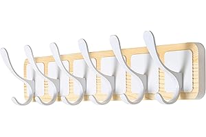 SKOLOO Appendiabiti da parete in legno di pino – Moderno gancio in legno intagliato – con 6 ganci per appendere cappotti, sciarpe, cappelli e altro ancora, naturale e bianco