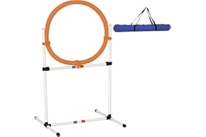 PawHut Agility Sprungring für Hunde, Agility Set Hunde, Agility Ring 2 in 1 Sprungringstange mit Tragetasche Kunststoff 74,5 x 66 x 91 cm Weiß+Orange