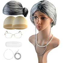 Oma-Kostüm-Set (6-teilig) – Perücke, Brille, Perlenkette & Zubehör Für Cosplay, Karneval & Halloween (ab 14 Jahre)