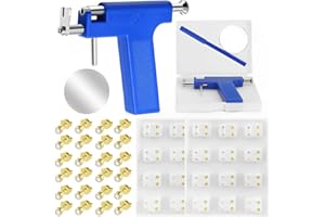 CUEMOON Zestaw pistoletów do przekłuwania uszu, wielokrotnego użytku, profesjonalny zestaw kolczyków do ciała, nosa i warg, z sztyftami ze stali nierdzewnej, srebrny zestaw prętów z 36 sztukami stali