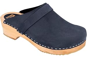 Vollsjö Hommes Sabot en Bois/Polyuréthanne Et Cuir Chaussures À Enfiler, Clogs À La Mode Et Confortable, Sandales Masculin Chaussons Classiques Mules, Manuellement Fabriqué en EU