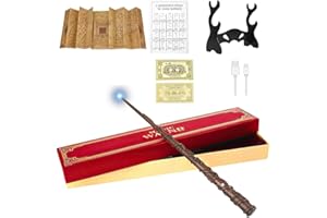 YANGUN Zauberstab Hermine Granger mit Licht, 37CM Hermine Zauberstab aus Harz, Zauberstäbe, Magic Wand in Geschenkbox mit Zauberspruch Karte, Landkarte, Stationsticket, Zauberstabhalter