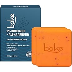 BAKE 2% Kojic Acid Scrub Treatment Soap (200 Gms) for Pigmentation, Dark Spots, Tan Removal, Brightens Underarms | With Alpha