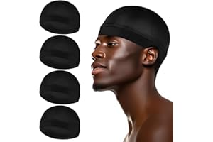 Giantree Lot de 4 bonnets ondulés soyeux pour homme, bande élastique, bonnet ondulé soyeux Durag Headwear en satin pour le sommeil et la douche
