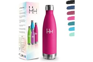 MOTSWEDI Botella Agua Acero Inoxidable, 500 ml Libre de BPA, Botella Termica, 18/8 Acero Inoxidable, Botellas Agua, Aislamiento al Vacío de Boble Pared, Cantimplora Acero Termica para Cámping - Rosa roja