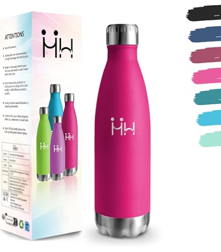 Motswedi Gourde Isotherme, 500ml, sans BPA, Gourde Inox Enfant, 24h Froid & 12h Chaud, Thermos Isotherme, Réutilisable, Bouteille d'eau, pour Randonnée, Sport, Fitness, Gym, Noir