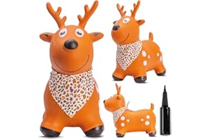 sun baby Hüpftiere ab 1 Jahr mit Pumpe aufblasbares Hüpfspielzeug aus Hochwertigem und Strapazierfähigem Gummi, Verschiedene Designs (Brauner Rentier mit Bandana)