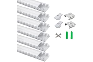 LightingWill LED-profil 6 x 1 m, U-formad aluminiumprofil i silver med mjölkvitt skydd, ändlock och monteringsklämmor, LED-sk