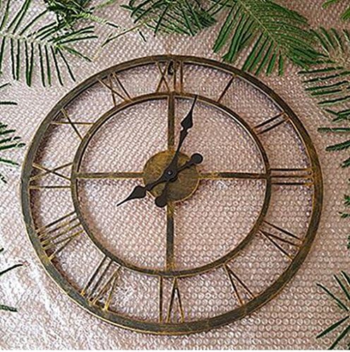 MNMKJH,European and American styleEuropean, Roman numerals, large wall clock, American village retro, metal wrought iron frame, do the old hollow, clock, A section, diameter 80CM
