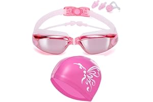 Canst Kaser Ajustable conjunto de gafas de natación y gorra, sin fugas antiniebla, protección UV de triatlón con pinza-nariz, tapones para los oídos, carcasa para adulto y mujer juvenil