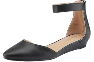 DREAM PAIRS Women's Comfortable Ballet Flat with low wedge ankle strap and zipper, Ladies' classic pointed toe Shoes for wedding and walking