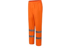 AYKRM Hi Viz 2 Band Reflective Tape Waterproof Rain Hi Vis Safety Over Trouser Work Elasticated Waistband Bottoms Workwear Pants High Visibility Pants Trousers (S-4XL)