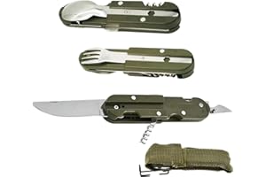 FortuneGlobe Couverts de camping pliables - Avec sac de rangement - 5 en 1 - Pour le camping et la randonnée