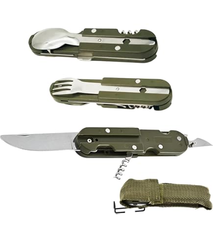 Posate Campeggio Usate Set Posate Da Campeggio Bundeswehr In Acciaio Inox 6 In 1 Con Apriscatole A 593056 - Foto 8