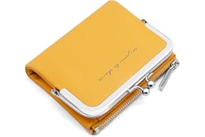 GOUNNU Damski portfel ze skóry PU, mały i krótki format damski portfel z wieloma przegródkami, mini portmonetka damska z 8 przegródkami na karty i kieszenią na monety z zamkiem błyskawicznym, żółty,