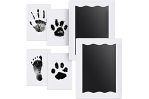 Nabance Huellas Bebe Recien Nacido, Kit 2 Plantillas Grande y 4 Tarjetas de Impresión, Huellas Perro Recuerdo, Huellas Bebe Recien Nacido, No Tóxicas No Mancha, Regalo de Bautizo o Recuerdo