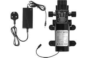 VerRich DC 12V Water Pump with Power Supply Adaptor 100PSI 7 Bar Diaphragm Pump Built in Pressure Switch 4L/Min 1GPM 20mm G1/2" Connector for Water taps,Motorhome,Caravan