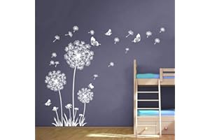 Runtoo Tatuaż ścienny dmuchawiec biały naklejka ścienna motyl naklejka ścienna pokój dziecięcy salon sypialnia