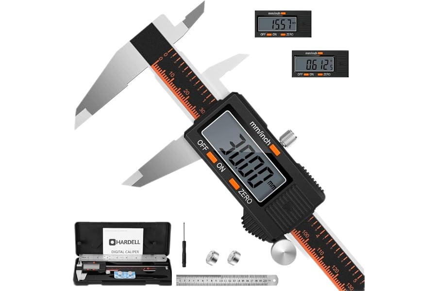 HARDELL Calibre Digital, 150mm Pie de Rey Digital Electrónico de Acero Inoxidable, Calibrador Digital con Pantalla LCD Grande