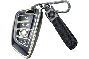 Anevios Funda para Llaves de Coche con Llavero 4 Botones Tup Compatible para BMW Serie 1 2 3 4 5 6 7 X1 X2 X3 X5 F40 F15 F48 G20 G21 G30 G31 Cubierta Funda Protectora para Llave de Coche (Negro)