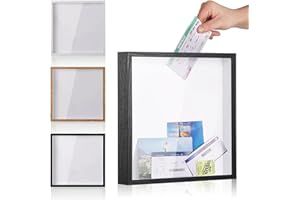 FNAEKIER Travel Adventure Archive Shadow Box,8 Inch Concert Travel Ticket Stub Me-mory Top Loading Shadow Keepsake Box With Slot, Clear Money Box, Me-mory Frame Boxes For Keepsakes