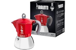 Bialetti - Moka Induction, Cafetière Moka, Convient à Tous Les Types de Plaques de Cuisson, 6 Tasses d'Espresso (270 Ml), Rouge
