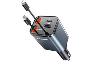 COOLPOW Cargador Coche Carga Rapida,4 in 1 Cargador Mechero Coche USB con 2 Cables Retráctiles Tipo C Cargador Movil Coche 69W Adaptador Coche para iPhone 17 16 15 14 13 12 Pro MAX/Samsung S25 S24/ Xiaomi