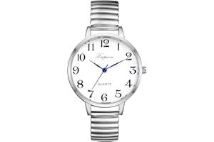 Silverora Orologio da donna elastico orologio da donna grande quadrante nero analogico al quarzo con cinturino elastico trasparente facile da leggere con scala numeri arabi regali per donne anziane