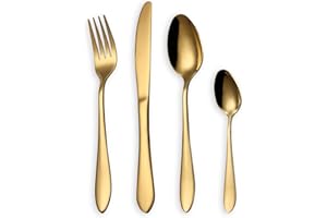 HOMQUEN Servizio di Posate, Set di Posate d'oro, Servizio di Set in Acciaio Inox per 6 Persone, Posate da tavola da 24 Pezzi