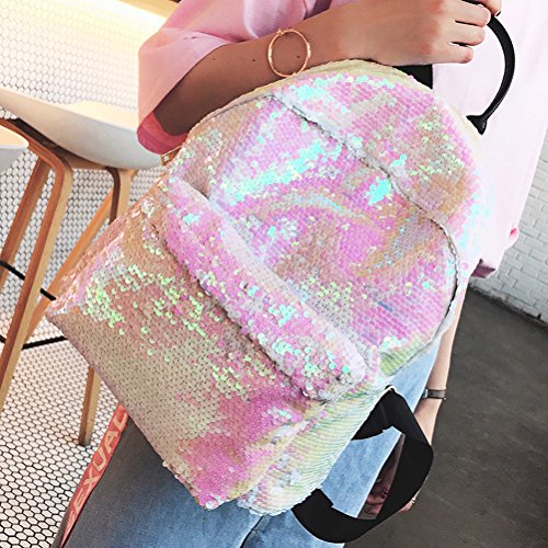 Tinksky Sequins Paillette Backpack Casual Satchel School Bag Shoulder Bag for Outdoor Sport Hiking Daypacks for Girls Women (Beige)
