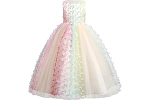 IWEMEK Papillon Robe Fille Enfant Princesse Mariage Appliqué 3D Robe Demoiselle d'honneur Soirée sans Manches Tutu Tulle Longue Fantasie Anniversaire Carnaval Fête Pageant Cérémonie 4-14 Ans