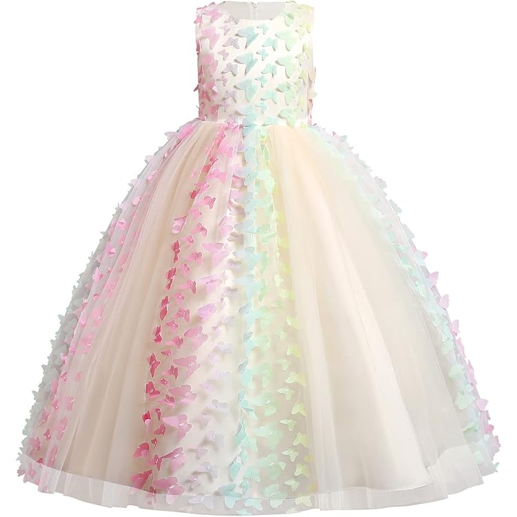 Robe De Princesse Pour Fille Avec Paillettes & Motifs 3D - Longueur Sol, Tulle Arc-en-Ciel - Pour Mariage, Anniversaire & Cérémonies - 7