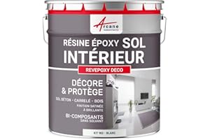ARCANE INDUSTRIES Peinture sol, résine epoxy, peinture pour sol, salon, cuisine, salle de bains, effet miroir : Revepoxy deco - 1 kg (jusqu'à 5 m² en 2 couches) Blanc - RAL 9003
