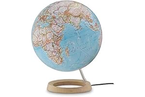 TECNODIDATTICA National Geographic - Globo terráqueo Neon Classic. Esfera azul, arce y aluminio, 30 cm, iluminada