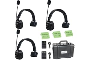 CAMETV Came-TV Paquete de 3 Auriculares de intercomunicación inalámbricos Waero Sistema de comunicación de intercomunicación dúplex Completo Distancia de hasta 1200 pies Micrófono ENR Cancelación de Ruido