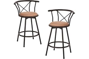MEUBLE COSY Lot de 2 Chaises de Bar pivotant sur 360°, Tabourets Hauts Vintage, avec Dossier et Repose-Pieds, Siège de 63 cm de Haut, Style Industriel, Marron Rustique et Noir