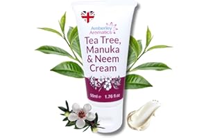 AMBERLEY AROMATICS Tea Tree, Manuka & Neem Cream-Moisturising 50ml, Nourishing, for Dry, Chapped & Cracked Skin, Eczema, Psoriasis, Anti-fungal, Antiseptic, Anti-Itch, Jock Itch